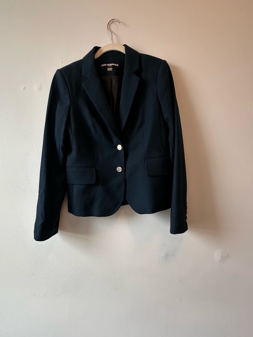 Karl Lagerfeld Black Single-Breasted Women's Blazer with Silver Buttons
